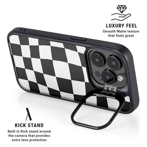 Black and White Zoomed Checkerboard iPhone 15 Pro Kickstand Case